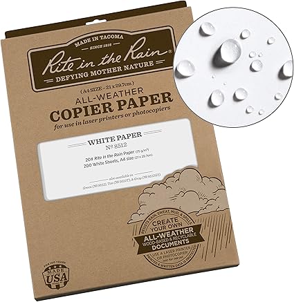 Rite In The Rain Weatherproof Laser Printer Paper, A4 Paper Size 21 x 29.7cm, 20# White, 200 Sheet Pack (No. 8512)